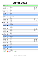 Kalender April 2002 im Hochformat mit Notizbereich