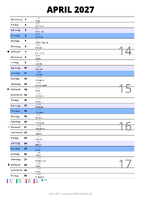 Kalender April 2027 im Hochformat mit Notizbereich
