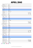 Kalender April 2043 im Hochformat mit Notizbereich
