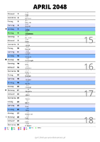 Kalender April 2048 im Hochformat mit Notizbereich