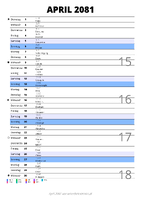Kalender April 2081 im Hochformat mit Notizbereich