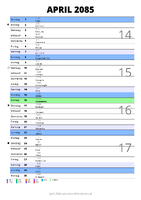 Kalender April 2085 im Hochformat mit Notizbereich