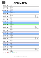 Kalender April 2093 im Hochformat mit Notizbereich