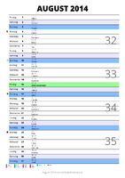 Kalender August 2014 im Hochformat mit Notizbereich