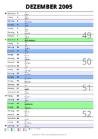 Kalender Dezember 2005 im Hochformat mit Notizbereich
