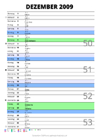 Kalender Dezember 2009 im Hochformat mit Notizbereich
