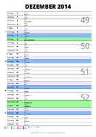 Kalender Dezember 2014 im Hochformat mit Notizbereich