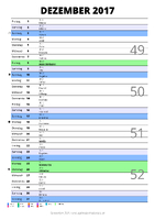 Kalender Dezember 2017 im Hochformat mit Notizbereich