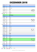 Kalender Dezember 2018 im Hochformat mit Notizbereich