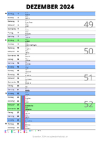 Kalender Dezember 2024 im Hochformat mit Notizbereich