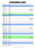 Kalender Dezember 2085 im Hochformat mit Notizbereich