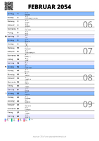 Kalender Februar 2054 im Hochformat mit Notizbereich
