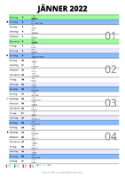 Kalender Jänner 2022 im Hochformat mit Notizbereich