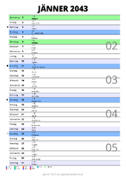 Kalender Jänner 2043 im Hochformat mit Notizbereich