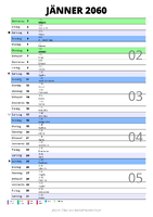 Kalender Jänner 2060 im Hochformat mit Notizbereich