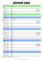 Kalender Jänner 2062 im Hochformat mit Notizbereich