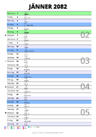 Kalender Jänner 2082 im Hochformat mit Notizbereich