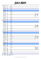 Kalender Juli 2021 im Hochformat mit Notizbereich