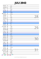 Kalender Juli 2043 im Hochformat mit Notizbereich