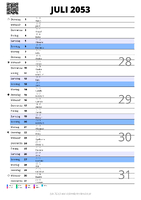 Kalender Juli 2053 im Hochformat mit Notizbereich