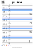 Kalender Juli 2054 im Hochformat mit Notizbereich