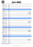 Kalender Juli 2093 im Hochformat mit Notizbereich