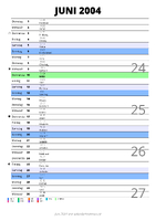 Kalender Juni 2004 im Hochformat mit Notizbereich