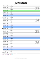 Kalender Juni 2026 im Hochformat mit Notizbereich