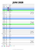 Kalender Juni 2028 im Hochformat mit Notizbereich