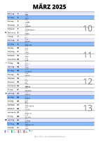 Kalender März 2025 im Hochformat mit Notizbereich