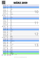 Kalender März 2059 im Hochformat mit Notizbereich