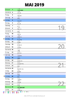 Kalender Mai 2019 im Hochformat mit Notizbereich