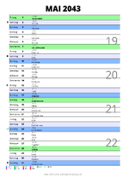 Kalender Mai 2043 im Hochformat mit Notizbereich