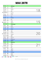 Kalender Mai 2078 im Hochformat mit Notizbereich
