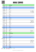 Kalender Mai 2093 im Hochformat mit Notizbereich