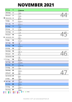 Kalender November 2021 im Hochformat mit Notizbereich