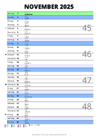 Kalender November 2025 im Hochformat mit Notizbereich