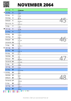 Kalender November 2064 im Hochformat mit Notizbereich