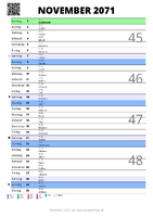Kalender November 2071 im Hochformat mit Notizbereich