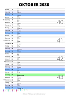 Kalender Oktober 2038 im Hochformat mit Notizbereich