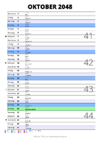 Kalender Oktober 2048 im Hochformat mit Notizbereich