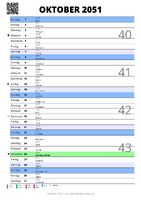 Kalender Oktober 2051 im Hochformat mit Notizbereich