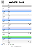Kalender Oktober 2058 im Hochformat mit Notizbereich