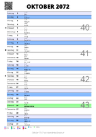 Kalender Oktober 2072 im Hochformat mit Notizbereich