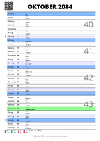 Kalender Oktober 2084 im Hochformat mit Notizbereich