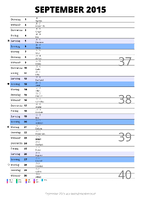 Kalender September 2015 im Hochformat mit Notizbereich