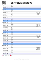 Kalender September 2079 im Hochformat mit Notizbereich