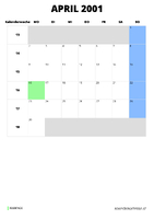 Kalender April 2001 Kalender April 2001 im Hochformat