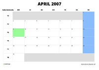 Kalender April 2007 im Querformat