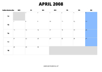 Kalender April 2008 im Querformat